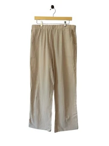 Straight Leg Pants Linen Look Textured Elastic Waist Beige Khaki Tan Large XL - Picture 1 of 11