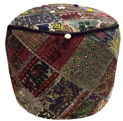 Patchwork Pouf Christmas Gift Ottoman Handmade Pouffe Foot Stool Cover Décor - Image 1 of 4