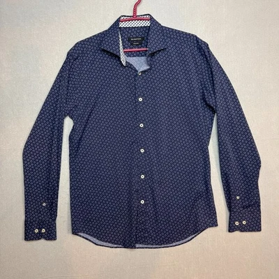 BUGATCHI Shaped Fit Stretch Performance Navy Long Sleeve Casual Shirt Sz M #1250 - Image 1 of 4