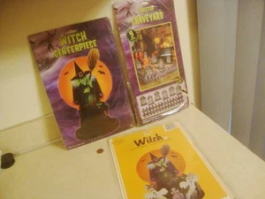 Vintage 80's HALLOWEEN BEISTLE WITCH X2 & GRAVEYARD Unused Party Decorations! - Picture 1 of 7