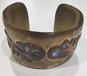 BOHO Vintage Modern BRASS & COPPER CUFF With Color Creative Design - Picture 1 of 14