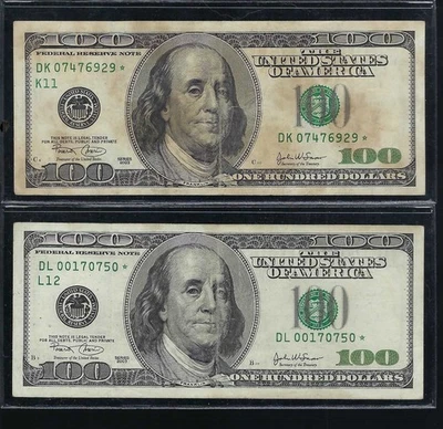 Pair Of 2003 $100 Dollar Star Notes DL/DK Series Low Unique SN 6929 & 0750 - Image 1 of 2