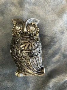 OWL Figurine Silver Colored Cast Metal About 5” inch Tall - Picture 1 of 7