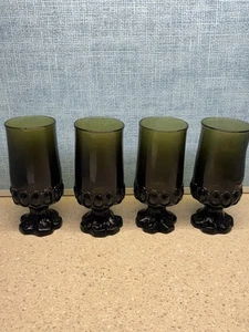 "Juego de 4 piezas copas de vidrio de oliva franciscano Madeira vintage con patas de 6,5"" MCM" - Imagen 1 de 6