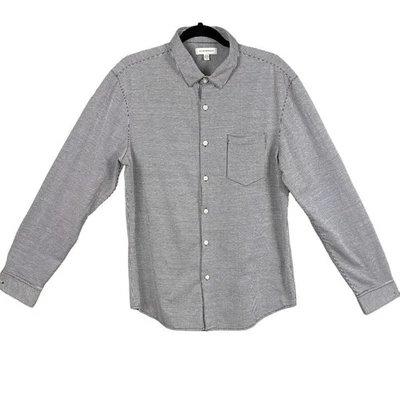 Club Monaco Mens Seersucker Linen Blend Button Down Shirt Blue White Pinstripe L - Image 1 of 4