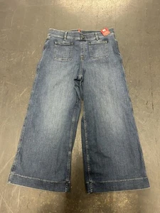 Spanx Womens Cropped Wide Legged Blue Jeans Size XL High Rise Baggy Pull-On - Picture 1 of 9