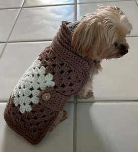 Handgestrickter gehäkelter Welpenpullover Granny Square Hund Katze Poncho Größe Small - Bild 1 von 7