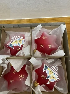 hand crafted red star glass christmas baubles, Hanging Decorations X4 - Picture 1 of 4