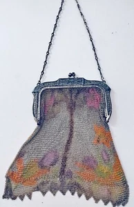 Seltene antike handbemalte Geldbörse aus Metallic-Netz aus Wittling & Davis XX818 - Bild 1 von 5