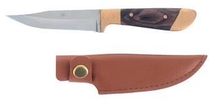6.25"/3" Fixed Blade Mini Hunting Knife with Brown/Gold Plastic Handle and Snap - Picture 1 of 3
