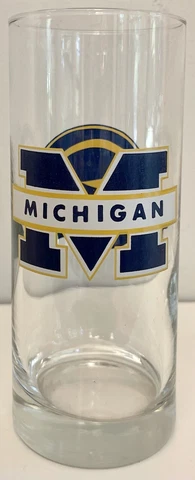 Set of 6 University of Michigan Tumbler Drinking Glass Wolverines U of M 6.25” Cover