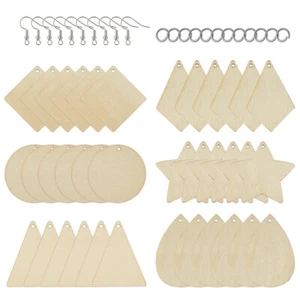 180er Set unvollendete Holz Anhänger Biegeringe & Ohrhaken zum Selbermachen Ohrhänger - Bild 1 von 12