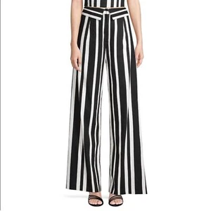 Alice & Olivia Black and White Striped Wide Leg Linen Pant - Picture 1 of 8
