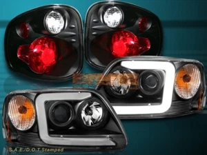 01 02 03 FORD F150 SVT PROJECTOR HEADLIGHTS BLACK LED BAR+ FLARESIDE TAIL LIGHTS - Picture 1 of 7