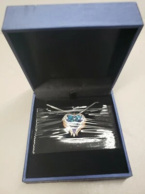 Angel Wings Heart Crystal Heart Blue Pendant Silver Tone White Gold & Rose Gold - Image 1 of 4