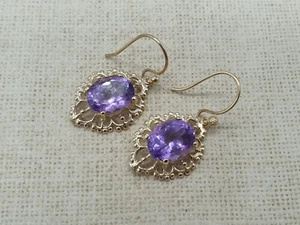Vintage 9 kt Gelbgold Amethyst Ohrringe Ohrhänger großer Naturstein 3,5 g - Bild 1 von 9