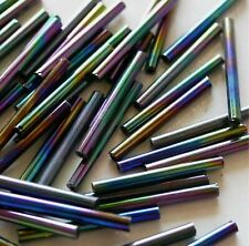 20x Black AB Rainbow 25mm Long Tube Check Bugle Spacer Beads, Beading Supplies