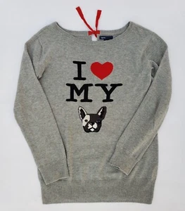 Gap girls grey "I ❤ my bulldog" intarsia knit sweater long sleeves size 14 NWOT - Picture 1 of 6