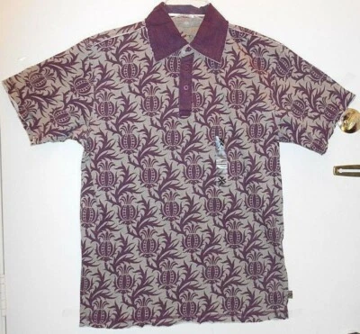 Camiseta polo vintage con estampado de cultura moderna ciruela oscura tostada texturizada talla M divertida para hombre  Foto 1 de 4