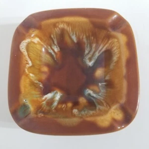 Eczacibasi Retro Swirl Golden Brown White Caramel Colors Ashtray Groovy Square - Picture 1 of 24