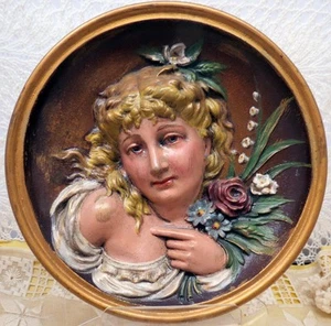 BRADLEY & HUBBARD CAST IRON PLAQUE PAINTED GIRL IN RELIEF C-1810 - Picture 1 of 11