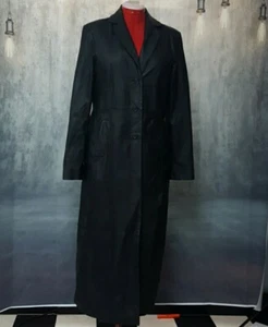 NEWPORT NEWS BLACK WOMENS LEATHER DUSTER SIZE M - Picture 1 of 12
