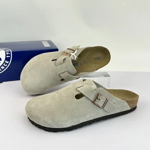 Birkenstock Boston Men's Suede Soft Footbed Clog Shoes Taupe Wide/US 9-12 - Picture 1 of 7