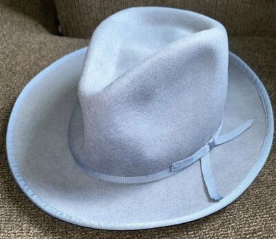 Anthropology Light Blue Fedora Hat Matching Ribbon Details 100% Wool Size 0/S - Image 1 of 4