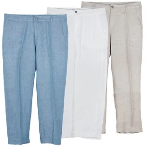 MAC Nora Cropped Leinenhose Sommerhose Hose Damen Weites Bein Blau Beige Weiß - Picture 1 of 10