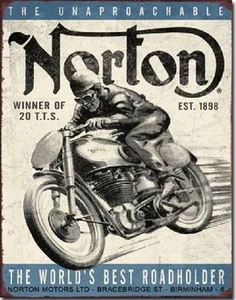 Norton Motors INSEGNA LATTA vintage moto corsa metallo poster arredamento garage 1706 - Foto 1 di 4