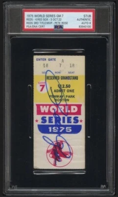 1975 Pete Rose Signed Baseball World Series Champs Game 7 Ticket PSA/DNA Auto 8 - Image 1 of 4