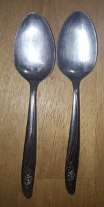 2 Oneida ROSEANNE Rose Petal Stainless Flatware Serving Tablespoons Floral 8” - Picture 1 of 12