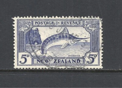 新西兰 SCOTT 192 二手 F/VF - 1935 5p VIO 蓝色 ISSUE - 条纹马林 — 第 1/2 张图片