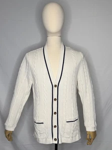 Maglione Vintage Maglia Cavo Crema Accenti Marina Made in Italy Corona Irlandese Uomo XL - Foto 1 di 11