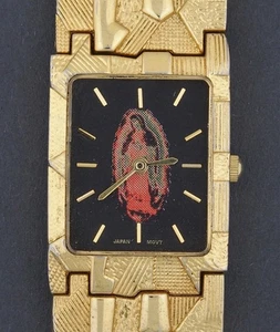 Gold Tone Finish Nugget Style Virgin Mary Religious Fashion Dress Watch - Picture 1 of 3