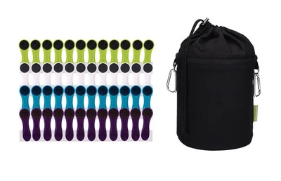 48 Wäscheklammern Softgrip Blau Grün Weiß + 1 Canvas Wäscheklammerbeutel Schwarz - Bild 1 von 4