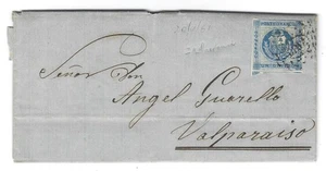 Peru 1861 Cover Lima-Valparaiso Chile Un Dinero Scott #9c Broken Zigzag Lines! - Picture 1 of 5