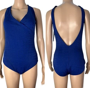 Neu Gottex strukturierter Badeanzug hinten offen Einteiler marineblau Größe 14 - Bild 1 von 13