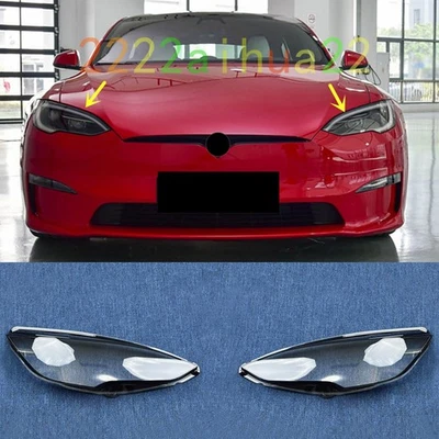 For Tesla Model S 2023-2025 A Pair Headlight Lens Clear Cover + Glue - Image 1 of 4