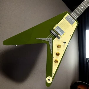 Fly-V Electric Guitar Retro Green Color Tune-O-Matic Bridge Mahogany Body - Picture 1 of 6