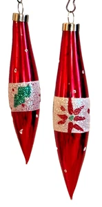 Vintage 2er Set Quecksilber Glas Träne Tropfen Weihnachtsstern & Stechpalme Weihnachtsschmuck - Bild 1 von 5