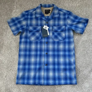 Camisa Pendleton Tablero de Lana Manga Corta S S Sombra Azul 1964 Archivo Años 60 - Imagen 1 de 10