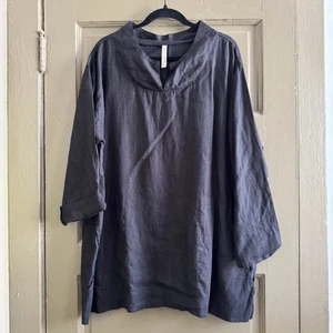 CYNTHIA ASHBY Women’s Tunic Size Medium Black Linen Pockets Art To Wear - Picture 1 of 8