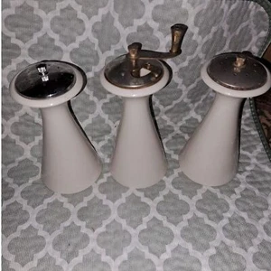 Vintage 1970 LENOX Vintage MCM Lenox Atomic Salt and Pepper Shaker Set & Grinder - Picture 1 of 8