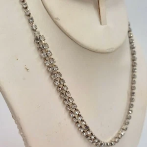 Vintage Halsketten Strass verstellbar 13"-16" wunderschön silberfarben 2-reihig - Bild 1 von 5