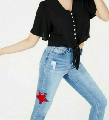 Indigo Rein Jeans SZ 3 Red Stars Light Wash Distressed Blue  Juniors Waist 25 — 第 1/4 张图片