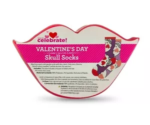 Way To Celebrate Valentine's Day Skull Crew Socks + Plastic Lip Box Unisex Adult - Picture 1 of 24