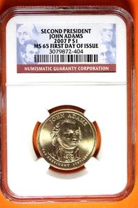 2007 P NGC MS65 John Adams Presidential Dollar #B41700 - Picture 1 of 2