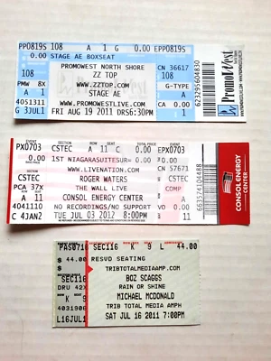 Concert Tix: Roger Waters Wall, ZZ Top, Michael McDonald, Boz Scaggs 2011-2012 - Image 1 of 2