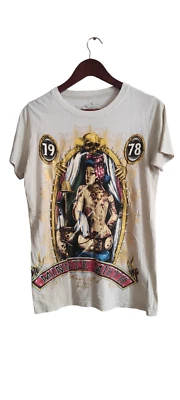 VTG The Minute Mirth Full Print Tattoo Girl In The Mirror Shirt Beige Size S / M - Image 1 of 4